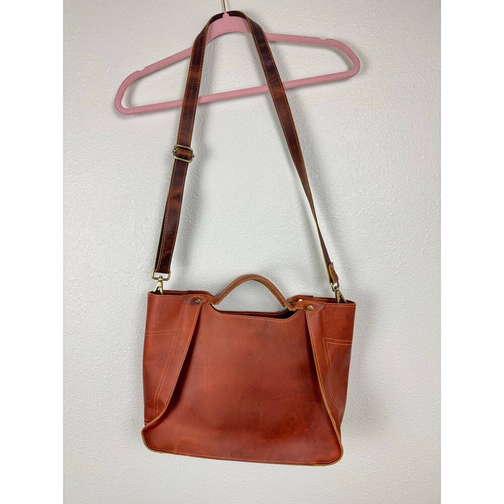 The Tannery Leather Tote Crossbody Bag Red Brown Rustic Satchel - Picture 3 of 10